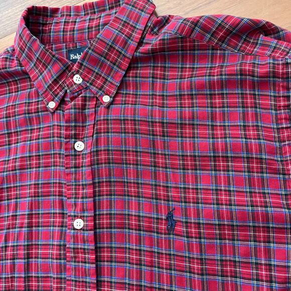 Ralph Lauren Yarmouth Shirt Size 17 Plaid Red Cotton Button Collar Long Sleeve - Picture 4 of 7